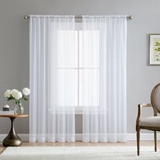 Sheer Curtains 108 Inches Long - Voile Extra Long Window 54 W x 108 L White