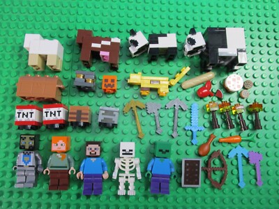 Lego MINECRAFT Minifigur KONVOLUT Set Lot TNT STEVE CREEPER ALEX ZOMBIE PANDA KUH
