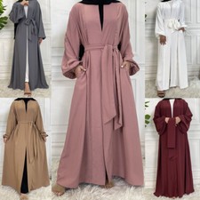 Open Kaftan Women Muslim Long Dress Abaya Dubai Kimono Modest Robe Ramadan Gown