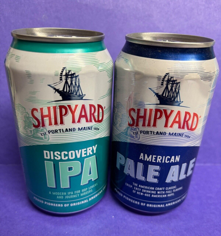 2 NEW SHIPYARD NAUTICAL DISCOVERY ALE EXPORT CRAFT BEER CANS SET PORTLAND MAINE