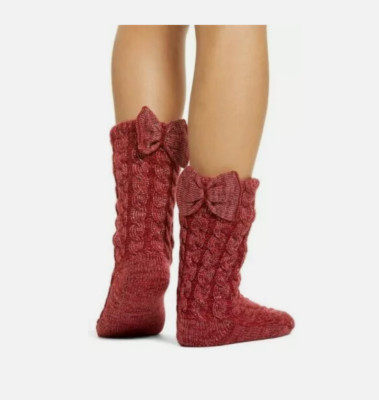 UGG Socks Laila Bow Fleece Lined Cable Knit Cream or Red or Pink New