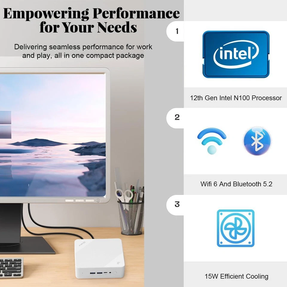 NIMO Mini-PC 16GB RAM 512GB M.2 SSD Intel 12th Gen N100 Desktop 4K HDMI USB3.2 - Image 3 of 4