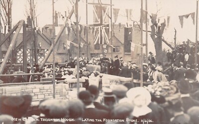 POSTKARTE WIRRAL THORNTON HOUGH NEUE KIRCHE GRUNDSTEINLEGUNG 1906