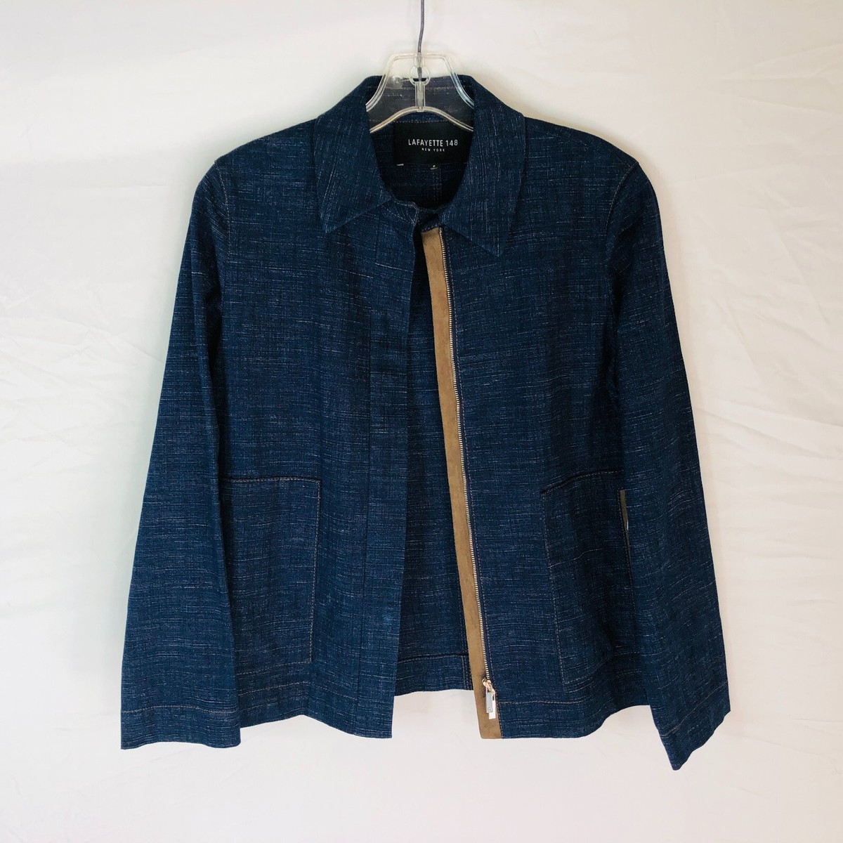 Lafayette 148 Womens Blue Full Zip Chambray Denim Jacket Size P (XS)
