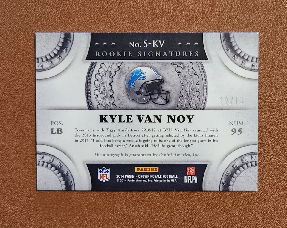 2014 Panini Crown Royale Kyle Van Noy Autograph Purple /14 SSP RC Detroit Lions - Image 2 of 2