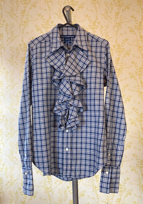 RALPH LAUREN SPORT blau kariert kariert Rüsche vorne Flanell Shirt UK 10 schmale Passform