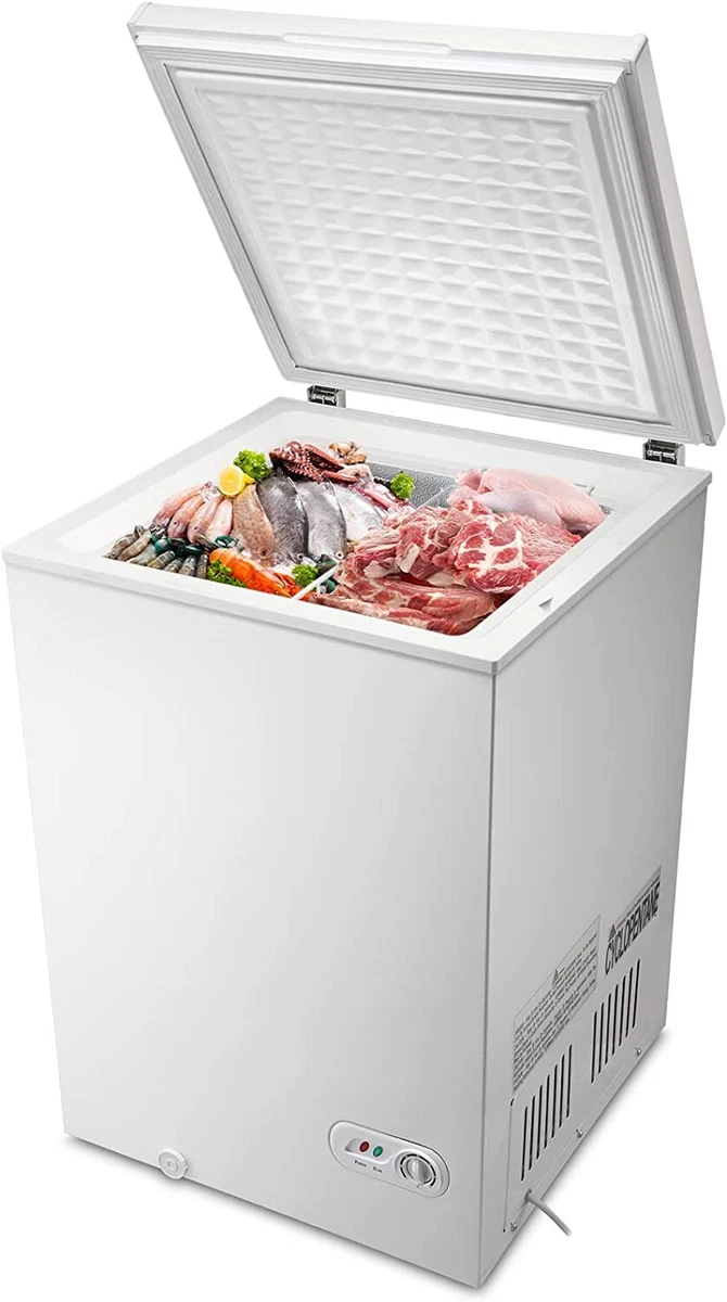 Kismile 3.5 Cubic Feet Chest Freezer with Removable Basket Free Standing  Top Open Door Compact Freezer with Adjustable Temperature for