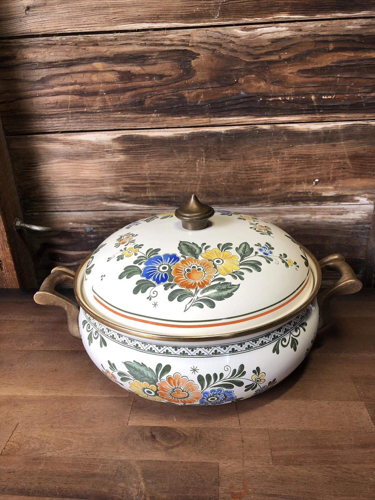Asta Enamelware Dutch Oven Floral Vintage Lid Germany Pot Cookware 4 Qt. 10"