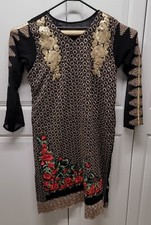 Dress Party Wear Pakistani Indian Ethnic Black Flower Embroidered Sequin