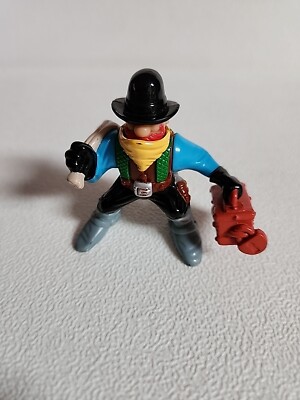 Fisher Price 1996 Bandit Cowboy Holding A Strongbox & A Bag Of Loot 2.25''