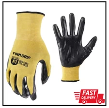 FIRM GRIP Work Gloves Men's Large Nitrile Coated Machine Washable Yellow 10 Pack