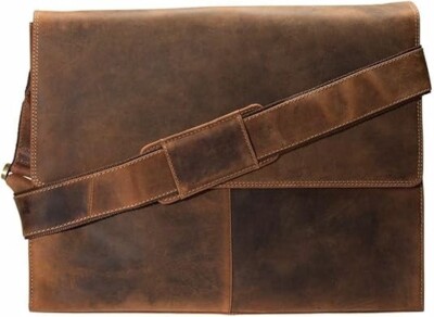 Visconti Half Flap Extra Large Hunter Messenger Bag in Oiled leather ( Oil Tan )