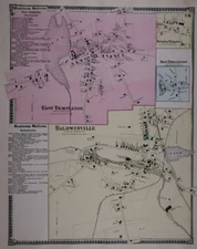 Old 1870 Plat Map ~ EAST TEMPLETON _ BALDWINVILLE, WORCESTER Co., MASSACHUSETTS