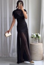 Zara New Women Combined Draped Contrast Tulle Midi Dress Size M
