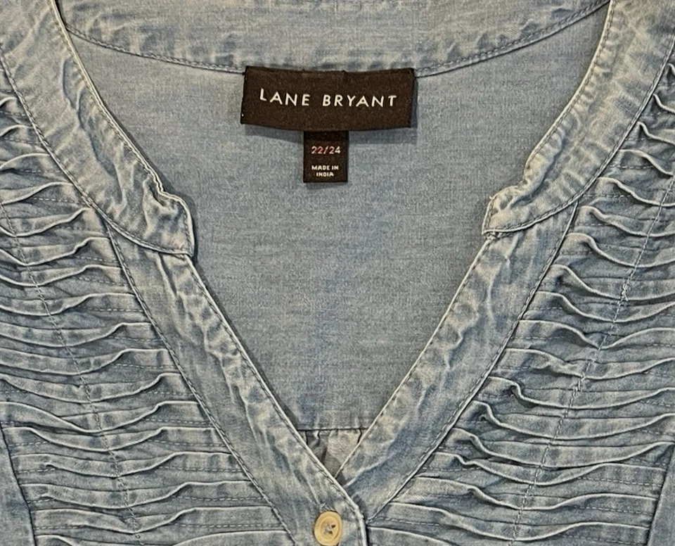 Топ Lane Bryant большого размера 22/24 синий джинсовый с щипцами на пуговицах с закругленными вкладками рукав - Изображение 3 из 4