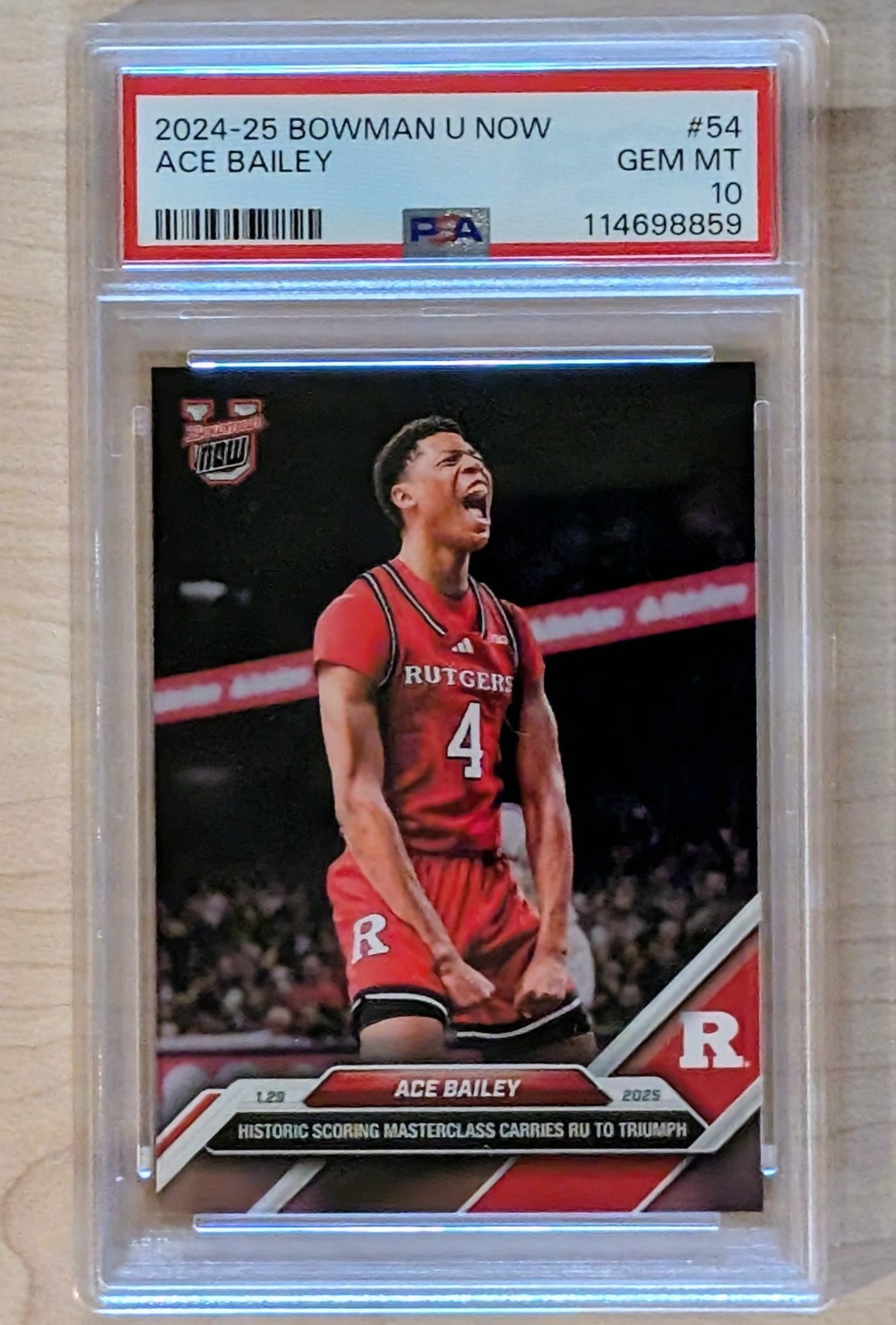 PSA 10 GEM💎 ~ Ace Bailey ~ 2024 Bowman U Now #54 ~ Rutgers / Utah Jazz