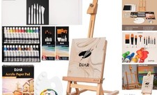 49 pcs Acrylic Art Set with 25" Art Easel, Adjustable Beech Wood Tabletop