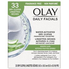 Olay Daily Facials Clean 5-in-1 Water Activated Dry Cloths 33 ct SENSITIVE- NEW