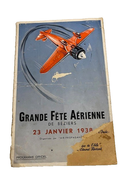 1938 GRANDE FETE AERIENNE BEZIERS FRANCE AVIATION PROGRAM AIR SHOW BOOKLET #989