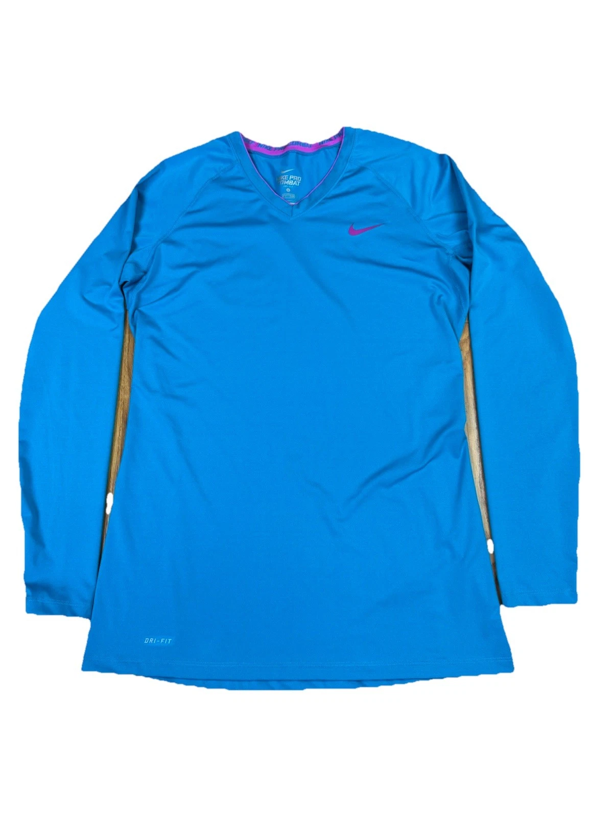 Nike Pro Combat Fitted Long Sleeve Athletic Top Turquoise Women’s L sweater