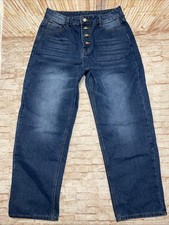 High Waist Med Wash Button Up Wide Leg Jeans Large