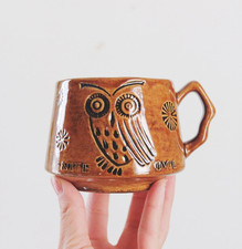 Vintage Nite Owl Mug Brown Glazed Stoneware 60s 70s - Sold Individually