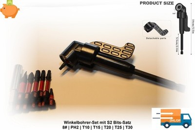 MKHardware tools Winkelbohrer-Set mit S2 Bits & 3 Schlagschrauber-Adaptern