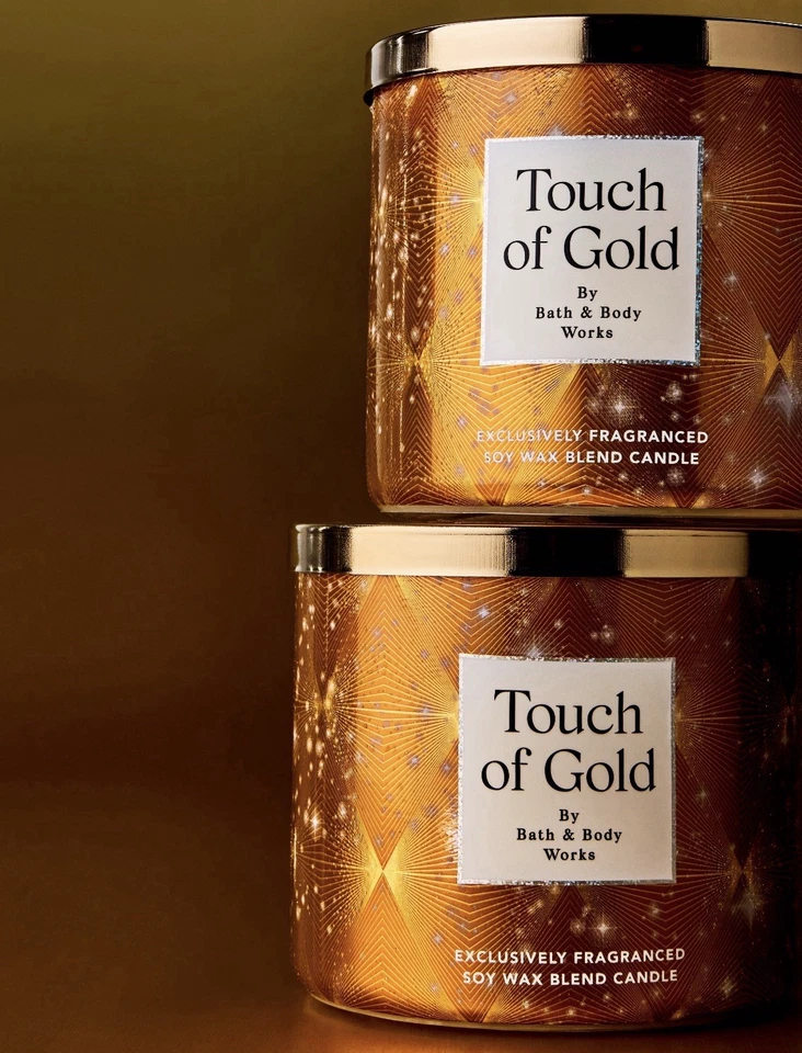 Vela perfumada de 3 mechas Bath & Body Works Touch Of Gold 14,5 OZ nueva Foto 2 de 4