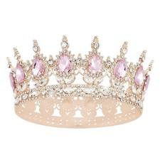 Queen Crown Rhinestone Wedding Crowns and Tiaras for Rose Gold Pink