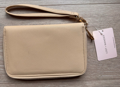 Lost + Wander Beige Zip-Around Wristlet Wallet Organizer, Card Slots, Logo