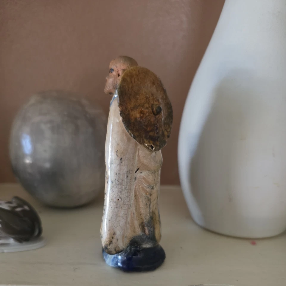 Chinese Mud Man Hombres 4" Blanco y Verde con Pergamino Amarillo Mudman Antiguo c.1910 Foto 4 de 4