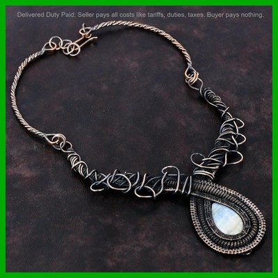 Halloween Sale Copper Natural Blue Scheelite Chain Wire Wrapped Necklace Jewelry