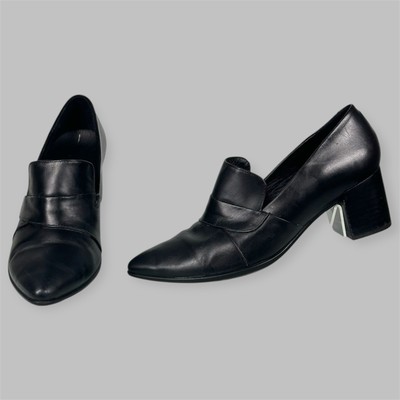 ECCO Women's Shape 45 Pointy Black Leather Slip On Block Heel Size 7-7.5 U EU 38