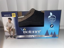 Men  s Isotoner Memory Foam Comfort Slippers Black Size Medium 8/9 NEW IN BOX