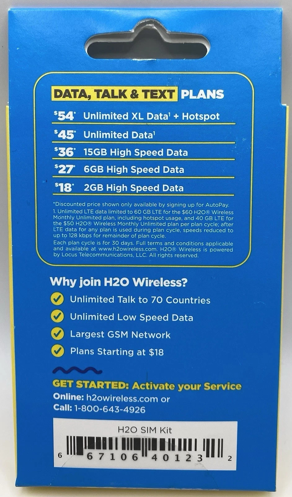 H2O Wireless SIM Starter Kit 3 In 1 SIM STANDARD MICRO NANO NEW SEALED!