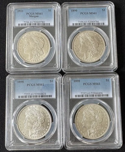 Lot Of 4 PCGS MS-61 Graded Morgan Dollars