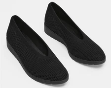 Eileen Fisher Heaven Stretch Knit Low Wedge Padded Ballet Flat 6.5 Black $104