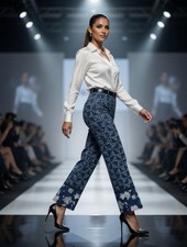 Zara Blue Geometric Print Wide-Leg Palazzo Girl's Pants Size 13-14 Preppy Beach