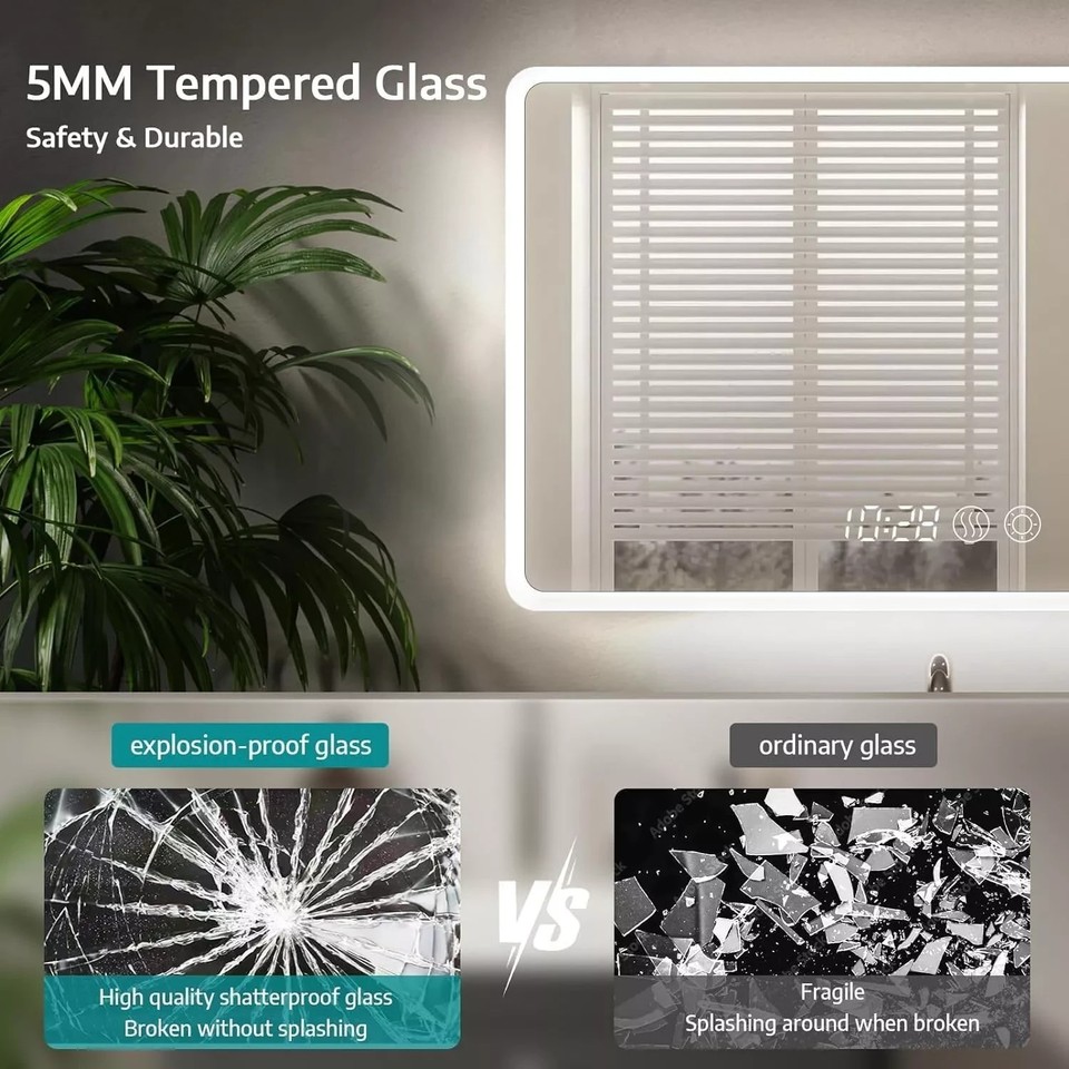 LED Bathroom Mirror with Touch Control 3 Color Modes Demister Anti-Fog ...