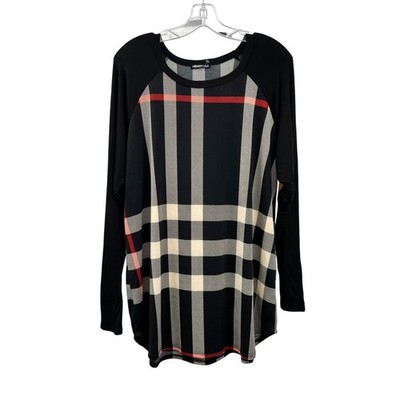 Heimish USA Womens Plaid Tunic Top Long Sleeve Black/Multi Size XL Lightweight