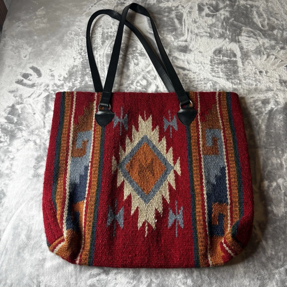 Saddle Blanket Tote Bag Southwest Western Aztec Large Purse 18"x16" 90% Wool - Image 2 of 4