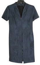 T Tahari Dress Women’s 6 Blue Straight Short Sleeve Zip Up Stretch V Neck
