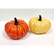 Set of 2 Vintage Decorative Pumpkins Small Foam Plastic Autumn Fall Decoration