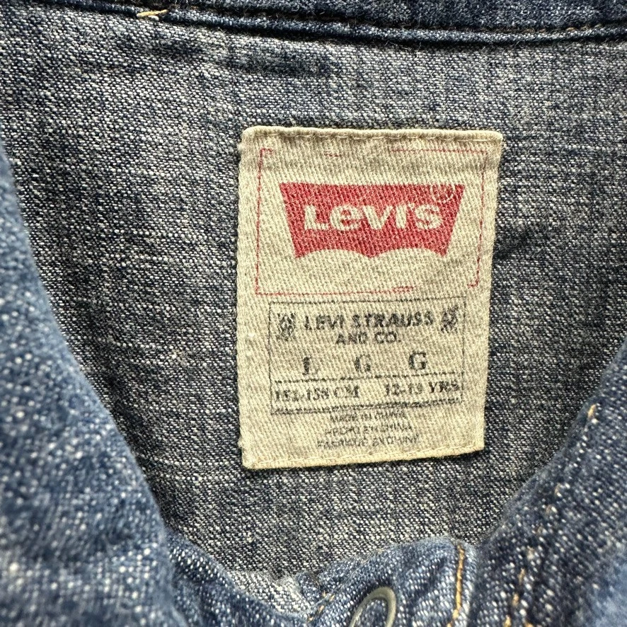 Levis Button Shirt Boys 12-13 Blue Denim Long Sleeve Dark Wash Cotton - Image 3 of 4