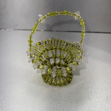 Vintage Handmade Lime Green and Clear Bead And Safety Pin Basket