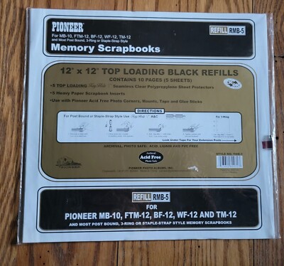 Pioneer Memory Scrapbook PAGE REFILLS BLACK Top Loading 12x12 