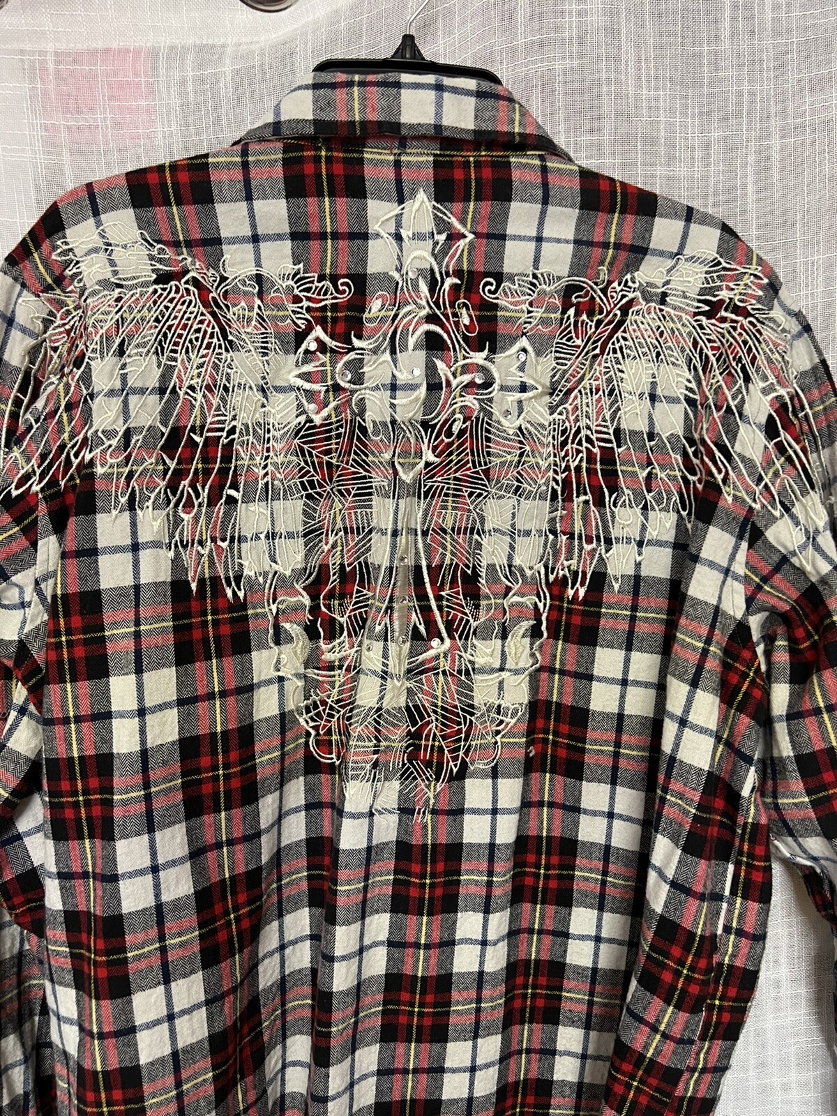 Camicia uomo blu fila manica lunga rossa a quadri taglia XL ricamata disegno croce