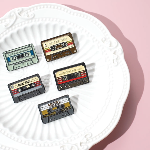 80's Tape Recording Enamel Pins Retro Best Of 1980 Mix Tape Metal Brooches Pin - Video 1 of 1