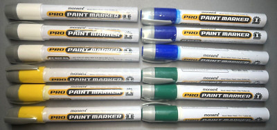 12 Pack MONAMI Pro Paint Markers Assorted Colors WHITE, YELLOW, GREEN & BLUE