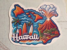 2.5" Travel STICKER: HAWAII State Map Design  islands, Surf Boards, Volcano 
